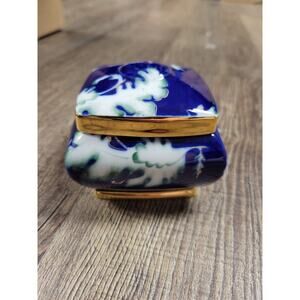 Handpainted Romania Fine Porcelain Moga Cobalt Blue Gold Trinket Box w/ Lid
